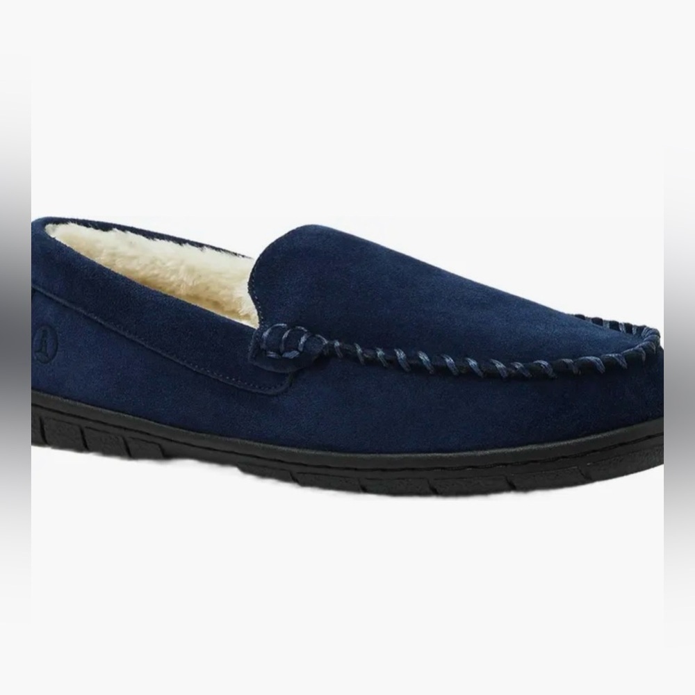 NWOB Lands' End Women's Blue Suede Moccasin Shearling Lined Slippers Size 8 - Picture 7 of 14